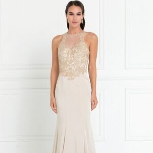 new - PROM EVENING FORMAL LONG GOWN GL1568 CHAMPAGNE